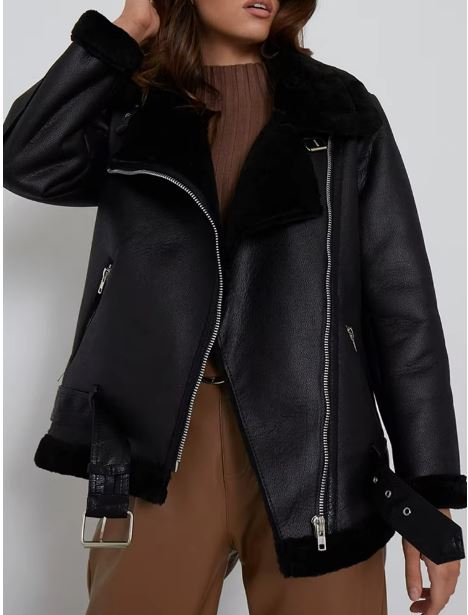 Women's warm and thick faux leather jacket