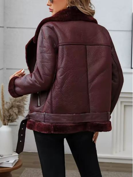 Veste en simili cuir polaire épaisse pour femme