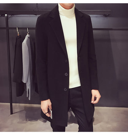 Manteau long en coton et laine pour homme