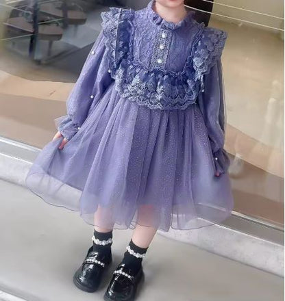 Robe princesse en dentelle et maille brodée pour fille de 2 à 8 ans