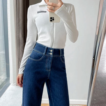 Women's Warm Fleece Wide Leg Jeans 