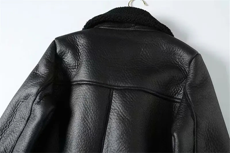 Women's warm and thick faux leather jacket