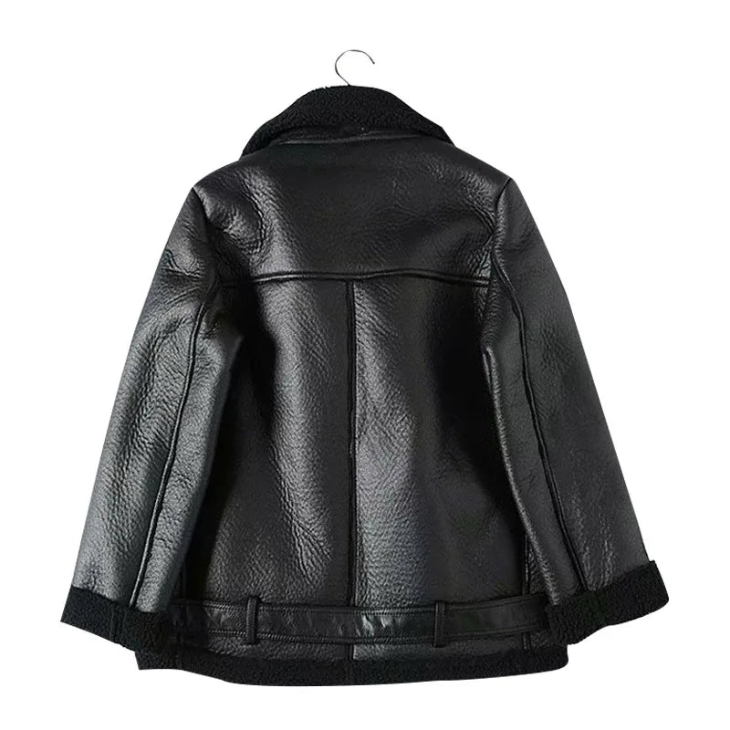 Women's warm and thick faux leather jacket