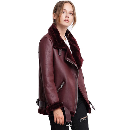 Veste en simili cuir polaire épaisse pour femme