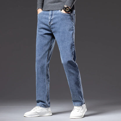 Jean Stretch bleu en coton à jambe droite pour homme grande taille automne