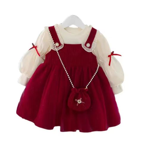 Robe deux pièces pour bébé fille avec de jolis nœuds