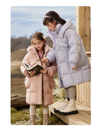 Waterproof winter down jacket for girls aged 5 to 12