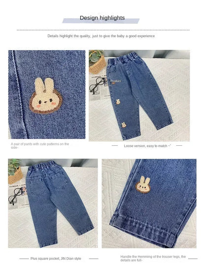 Jeans enfant à motifs lapins pour fille