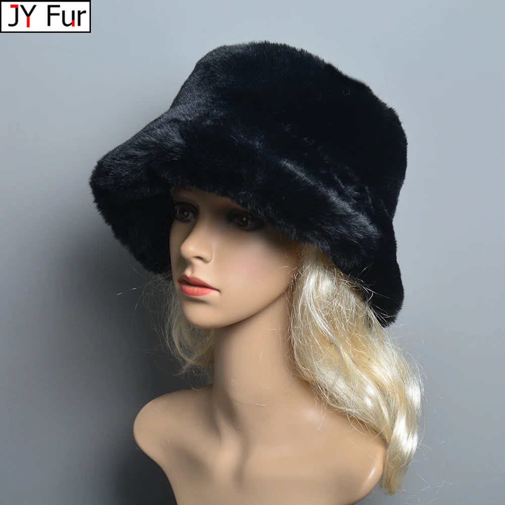 Chapeau en Fausse Fourrure de Lapin Doublé Coton pour Femme en Hiver