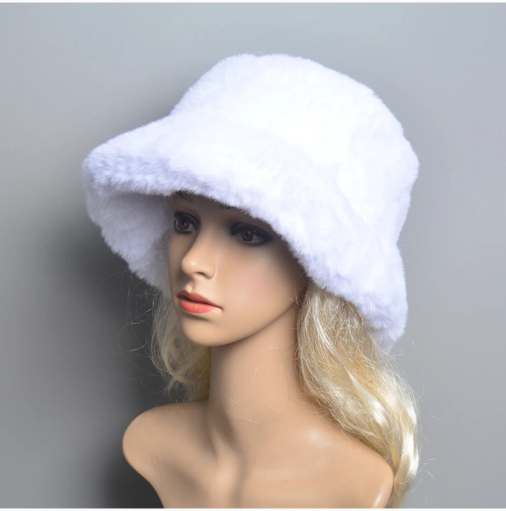 Chapeau en Fausse Fourrure de Lapin Doublé Coton pour Femme en Hiver