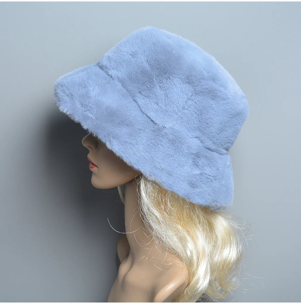 Chapeau en Fausse Fourrure de Lapin Doublé Coton pour Femme en Hiver