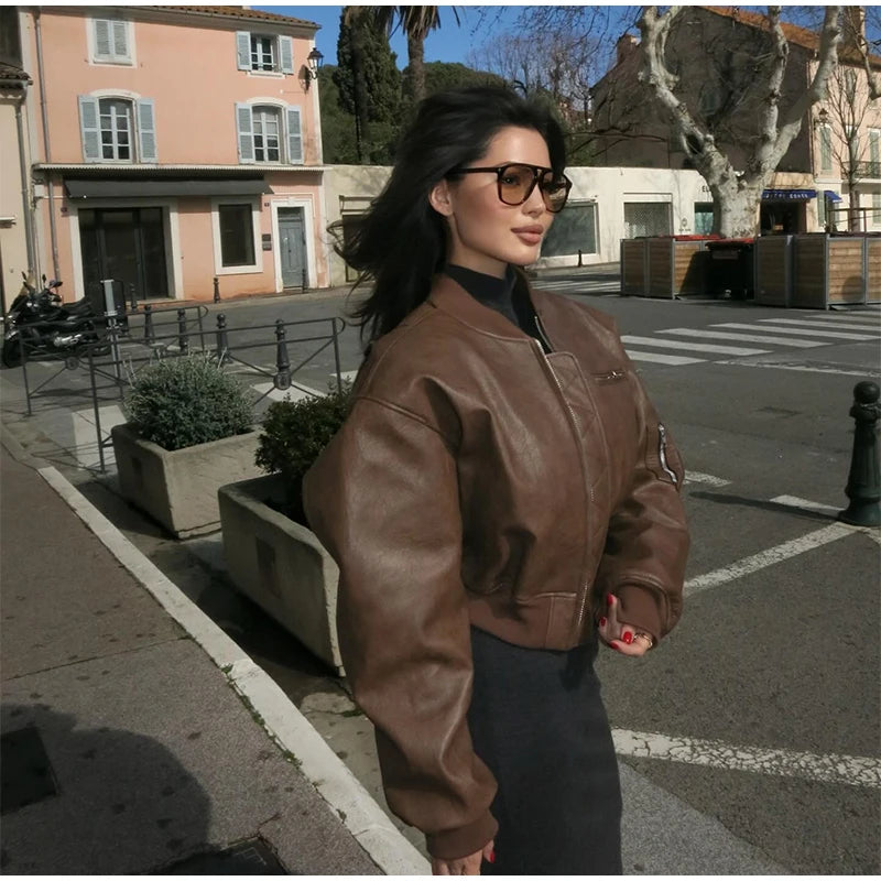 Blouson bomber en cuir pour femme - Mode de rue