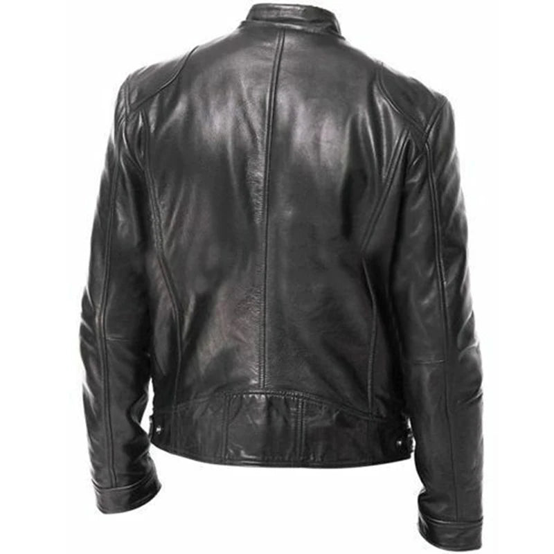 Veste en cuir col montant pour homme