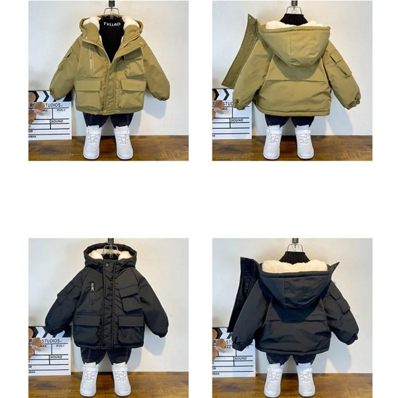 Manteau d'hiver à capuche en coton épais pour garçon