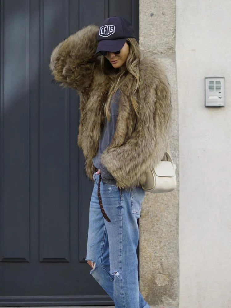 Manteau épais en fausse fourrure pour femme