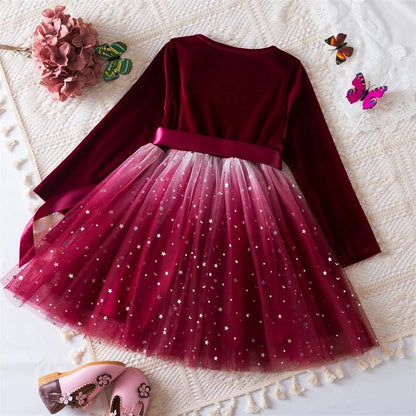 Robe de princesse de Noël en maille à paillettes pour fille de 3 à 8 ans