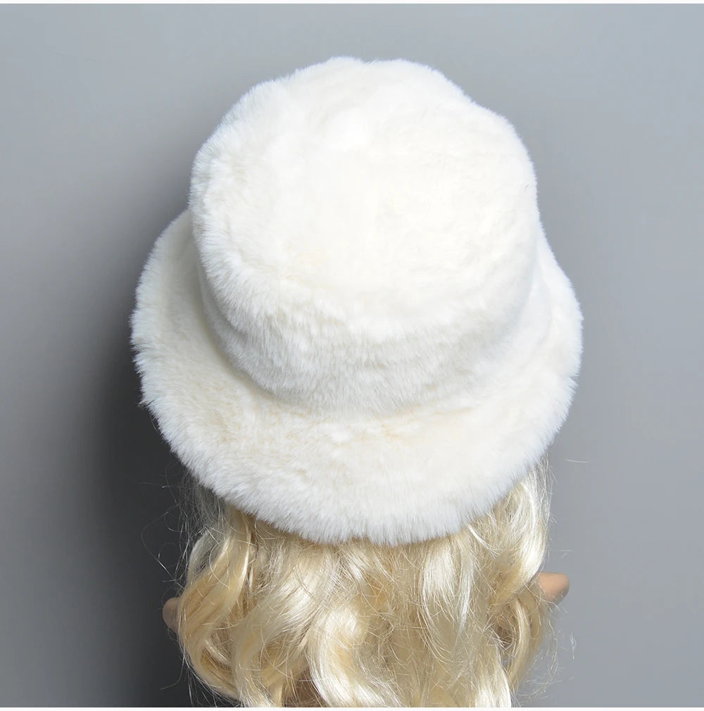 Chapeau en Fausse Fourrure de Lapin Doublé Coton pour Femme en Hiver