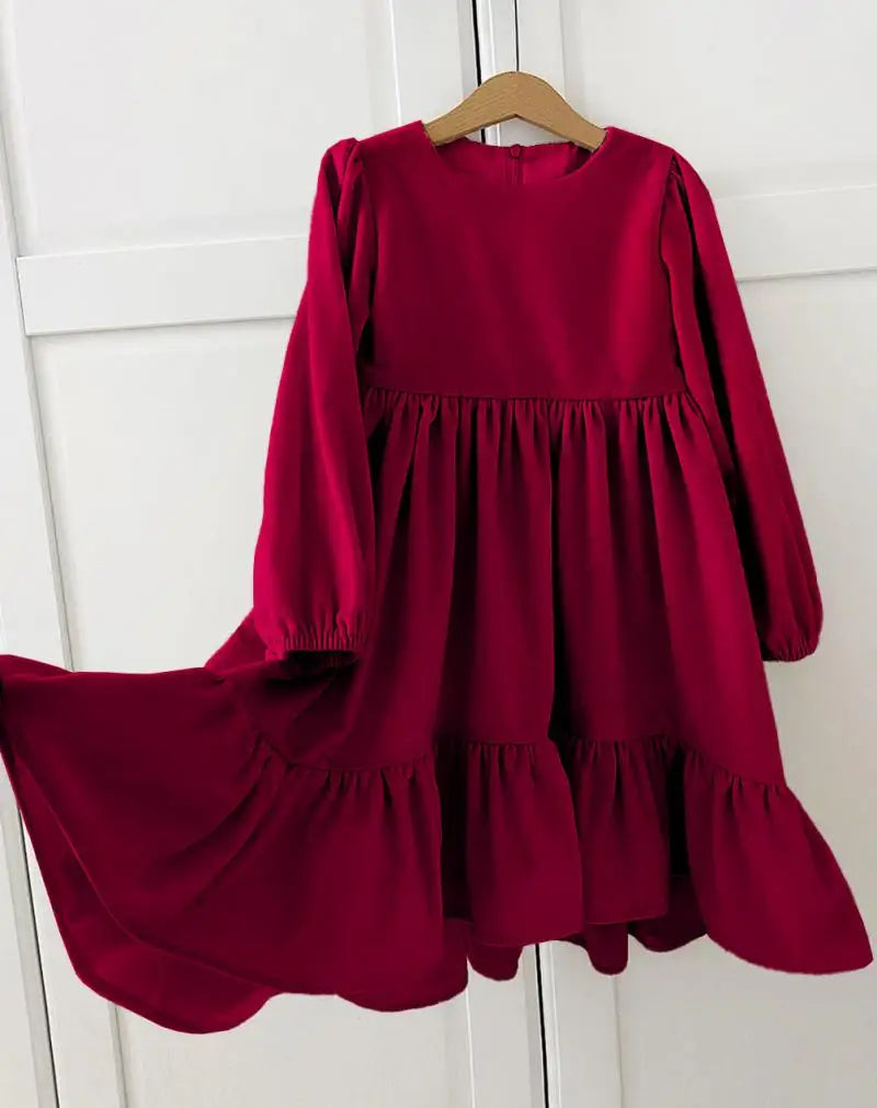 Robe en velours à volants pour filles 7-12 ans