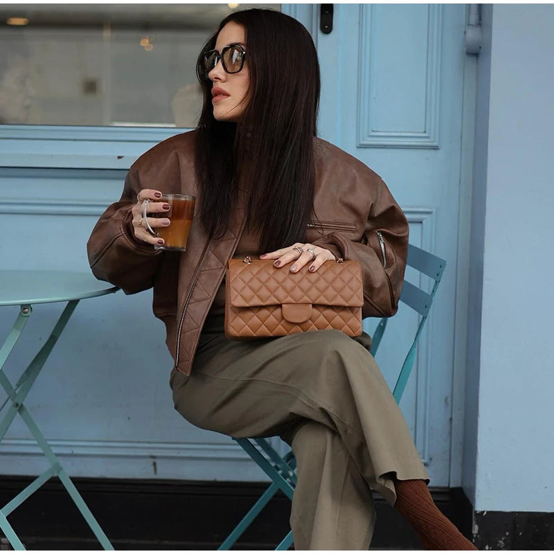 Blouson bomber en cuir pour femme - Mode de rue