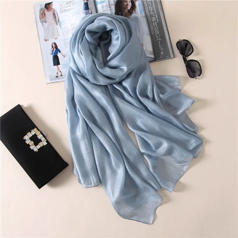 Foulard uni en soie et lin pour femme