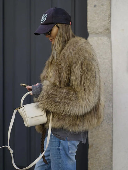 Manteau épais en fausse fourrure pour femme