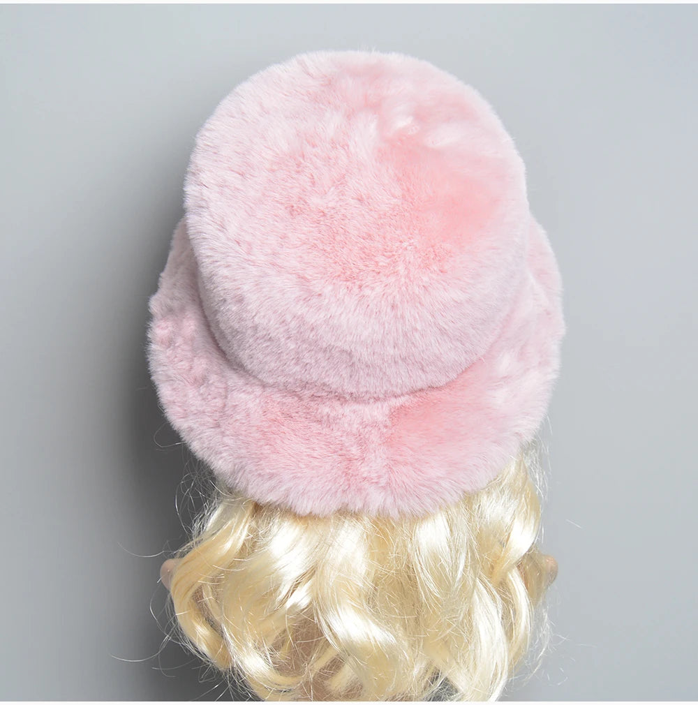 Chapeau en Fausse Fourrure de Lapin Doublé Coton pour Femme en Hiver