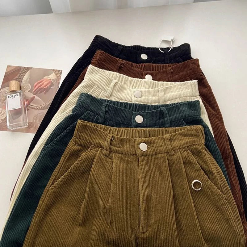 Women's Classic High Waist Corduroy Pants Spring and Autumn 