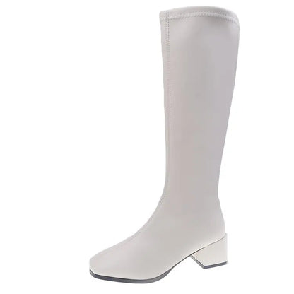 Bottes longues en cuir à talon bas pour femme