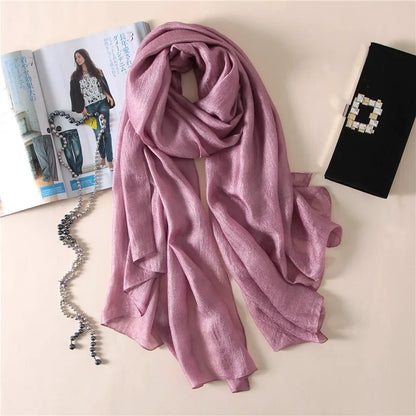 Foulard uni en soie et lin pour femme