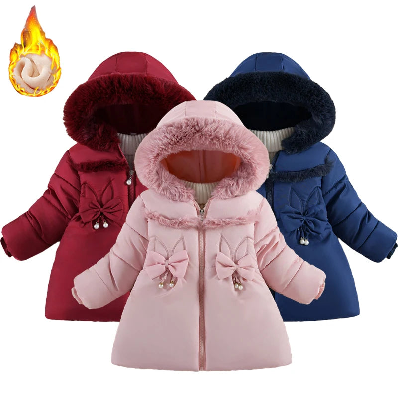 Manteau d'hiver épais doublé de fourrure pour fille de 1 à 4 ans