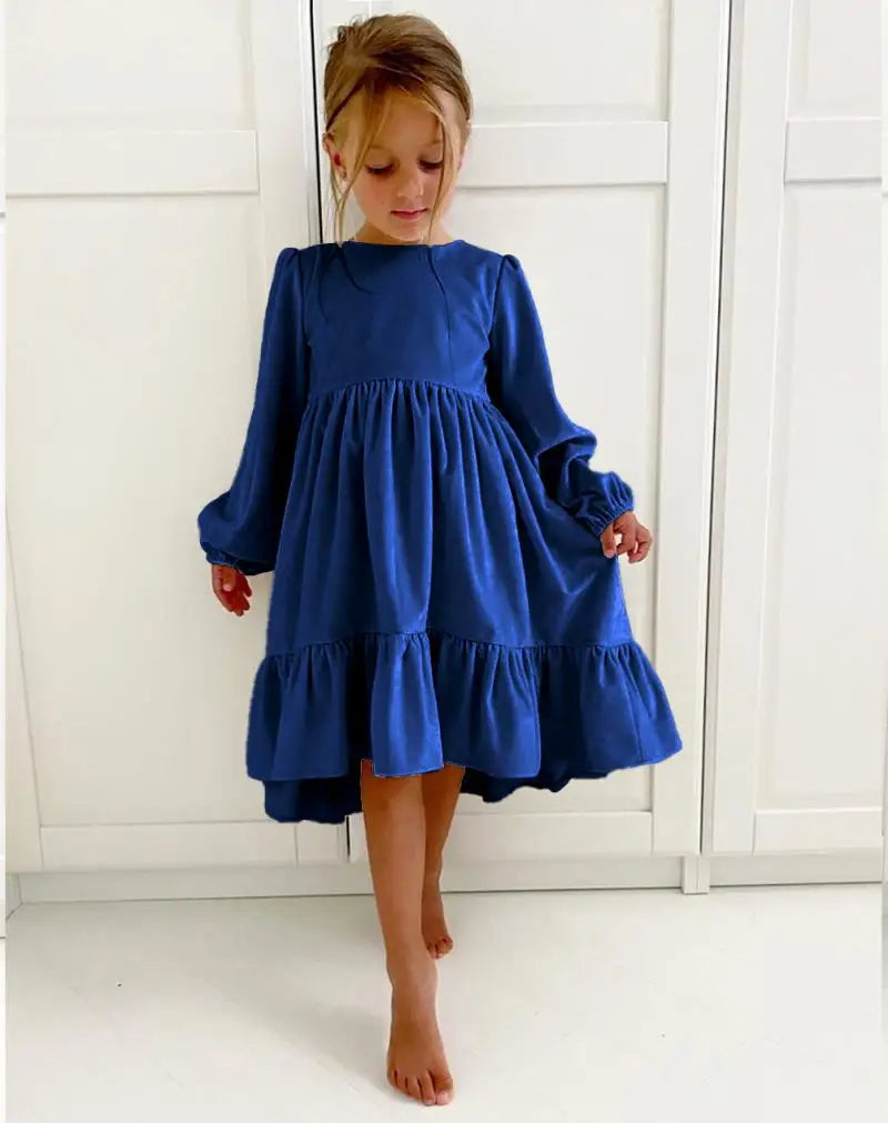 Robe en velours à volants pour filles 7-12 ans