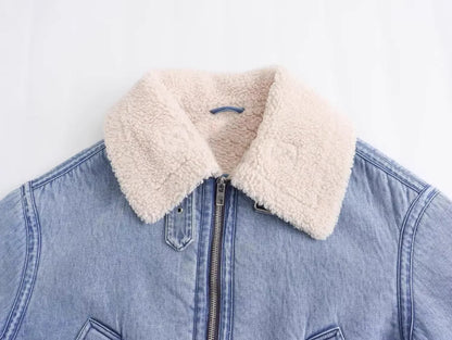 Women's Classic Blue Denim Thick Warm Jacket