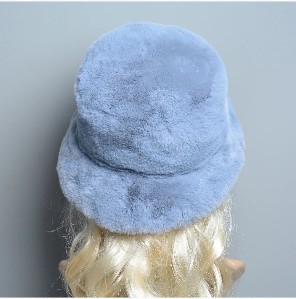 Chapeau en Fausse Fourrure de Lapin Doublé Coton pour Femme en Hiver