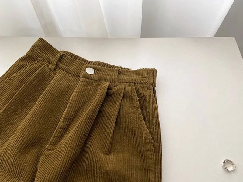 Women's Classic High Waist Corduroy Pants Spring and Autumn 