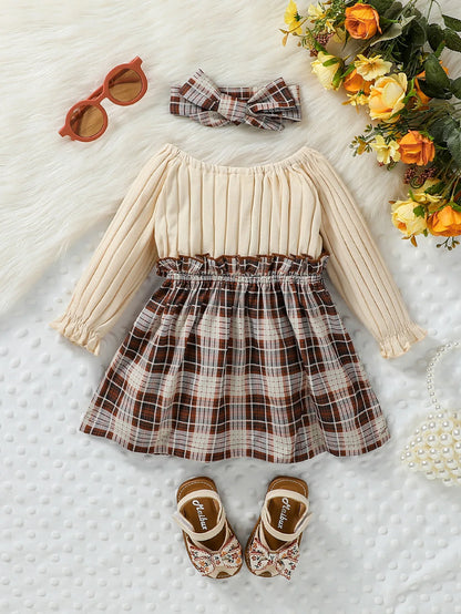 Robe à carreaux pour filles d’automne de 1 à 2 ans