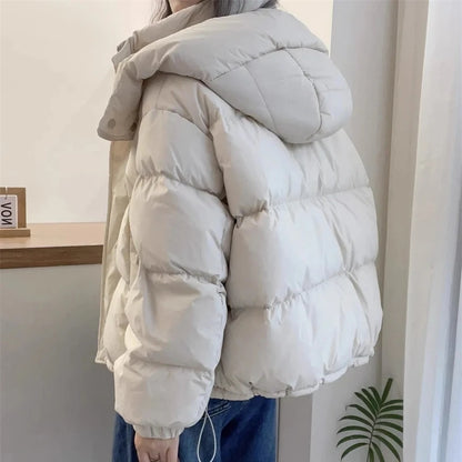 Korean Women's Hooded Cotton Parka Down Jacket Plus Size Warm and Spacious 