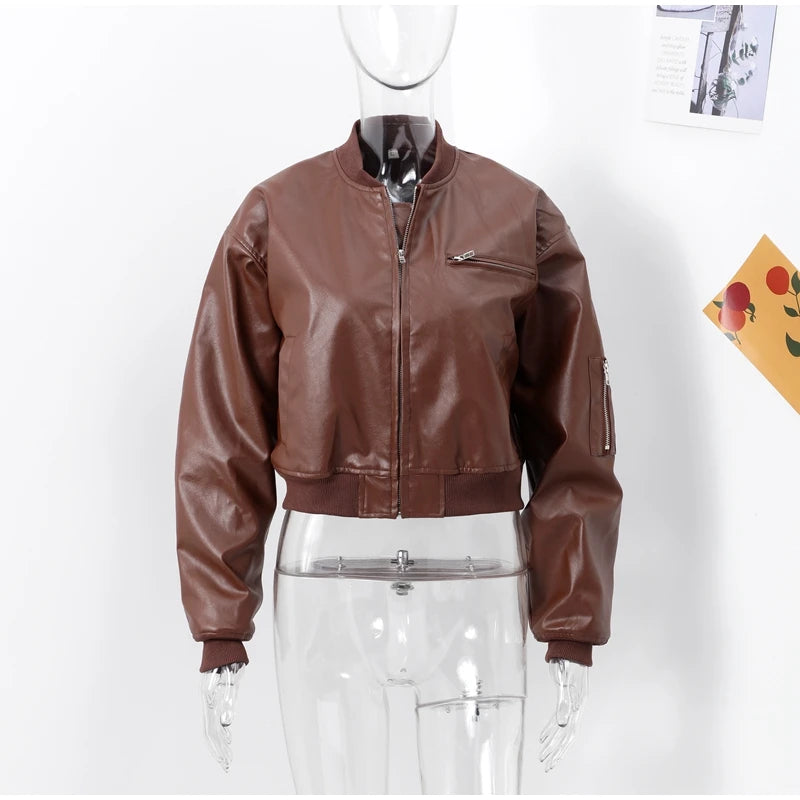 Blouson bomber en cuir pour femme - Mode de rue