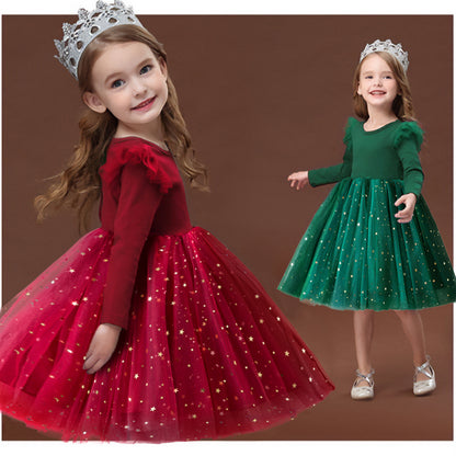 Robe de princesse de Noël en maille à paillettes pour fille de 3 à 8 ans