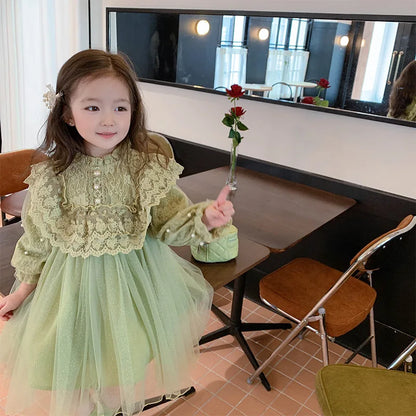 Robe princesse en dentelle et maille brodée pour fille de 2 à 8 ans