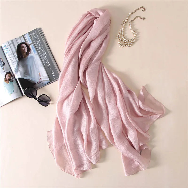 Foulard uni en soie et lin pour femme