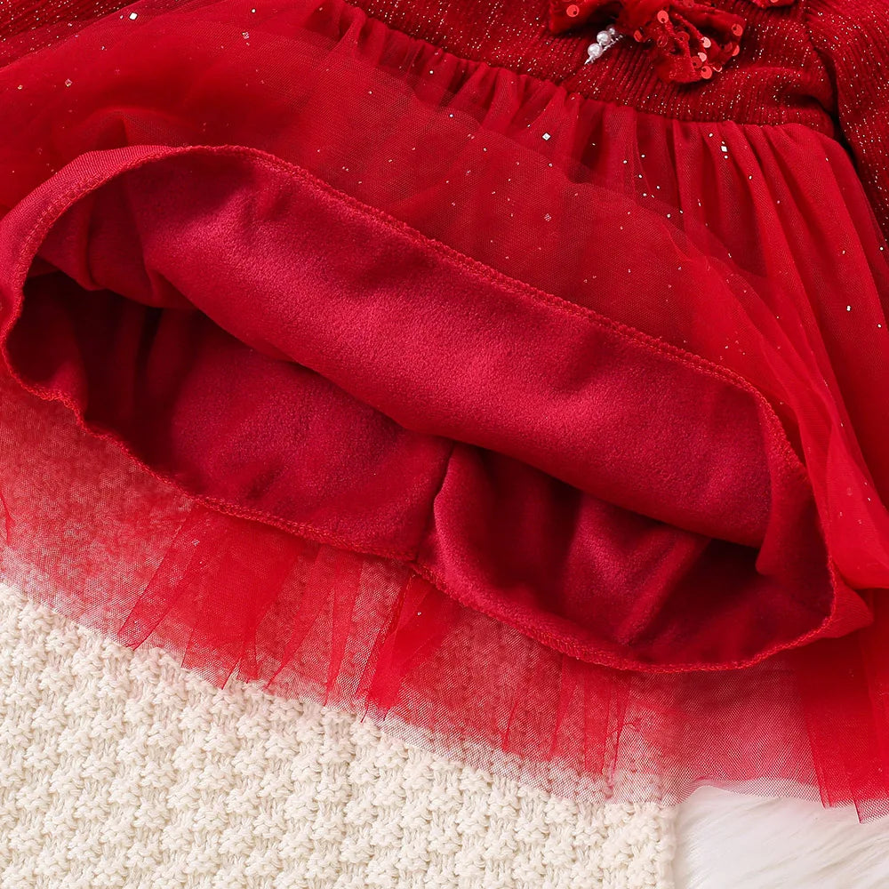 Robe de soirée princesse de Noël rouge pour fille de 9 mois à 3 ans