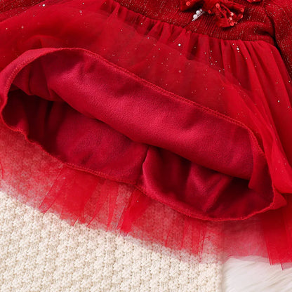 Robe de soirée princesse de Noël rouge pour fille de 9 mois à 3 ans