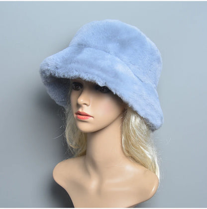 Chapeau en Fausse Fourrure de Lapin Doublé Coton pour Femme en Hiver