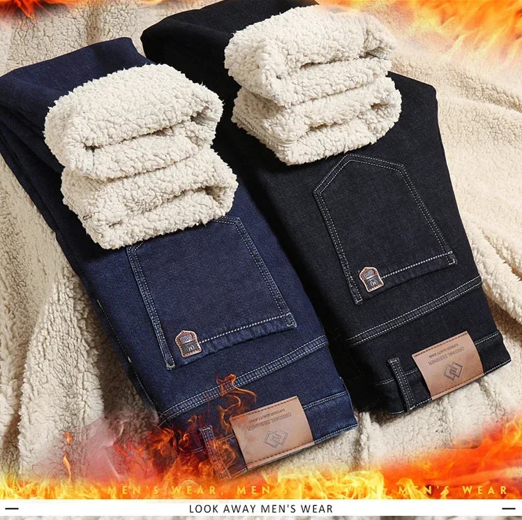 Jeans d'hiver en polaire épaisse pour hommes