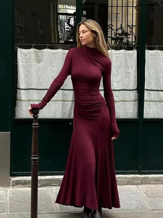 Robe longue trapèze moulante rouge classique pour femme