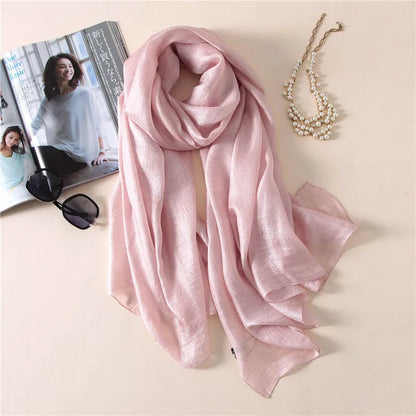 Foulard uni en soie et lin pour femme