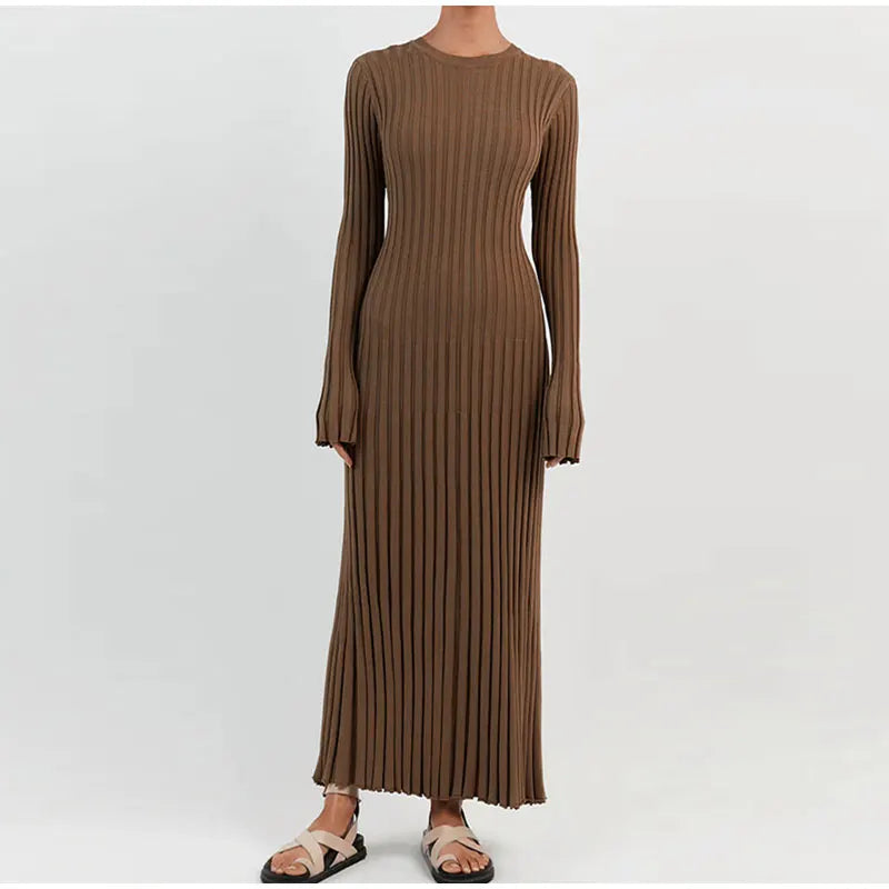 Robe longue en tricot plissée et élégante pour femme