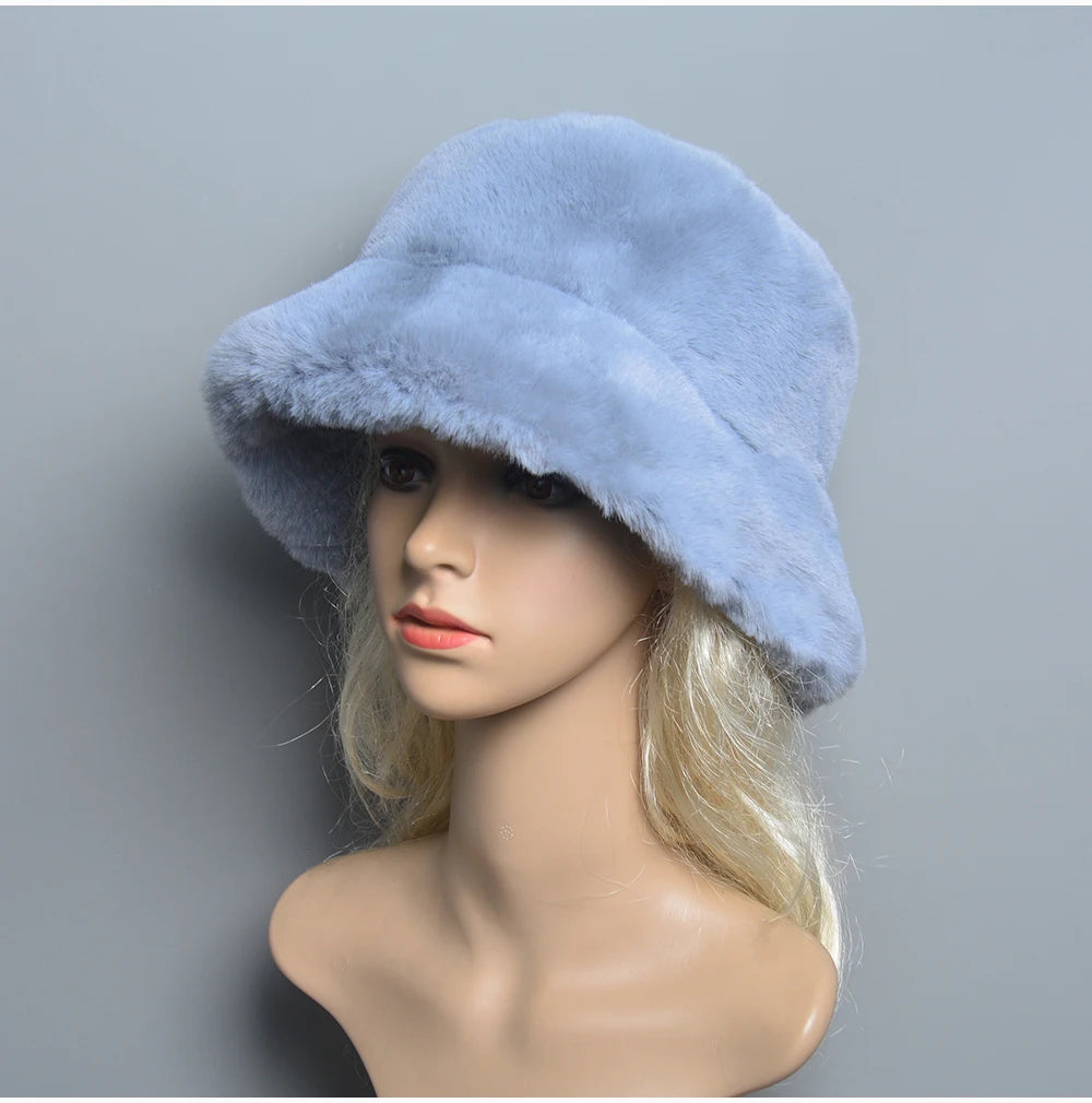 Chapeau en Fausse Fourrure de Lapin Doublé Coton pour Femme en Hiver