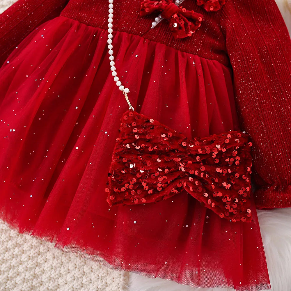 Robe de soirée princesse de Noël rouge pour fille de 9 mois à 3 ans