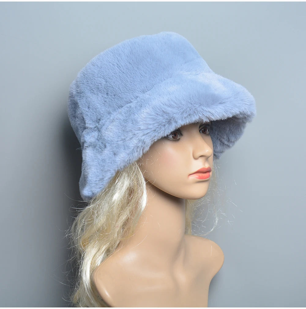 Chapeau en Fausse Fourrure de Lapin Doublé Coton pour Femme en Hiver